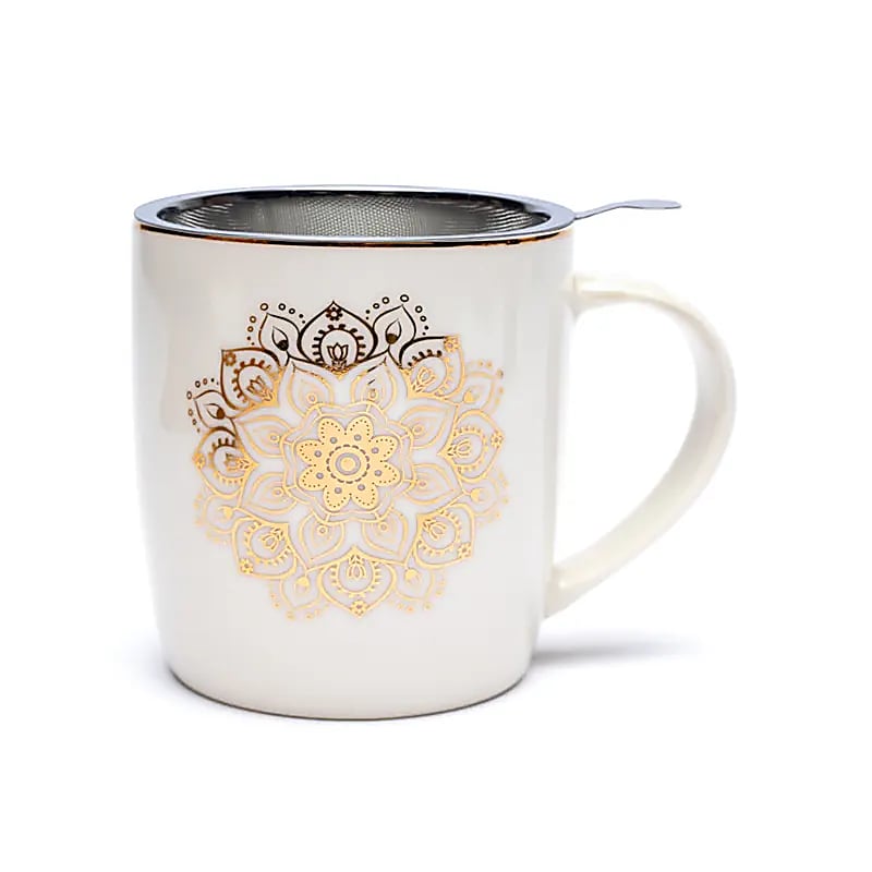 Tasse à thé avec infuseur Mandala blanc - détail