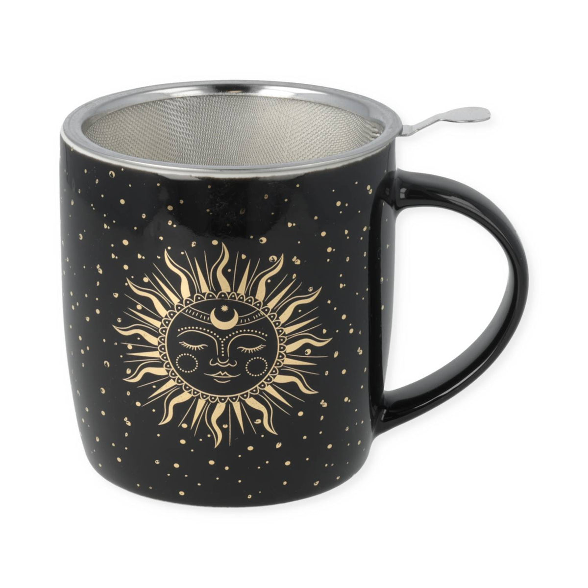 Tasse à thé avec infuseur Soleil et Lune noir - détail