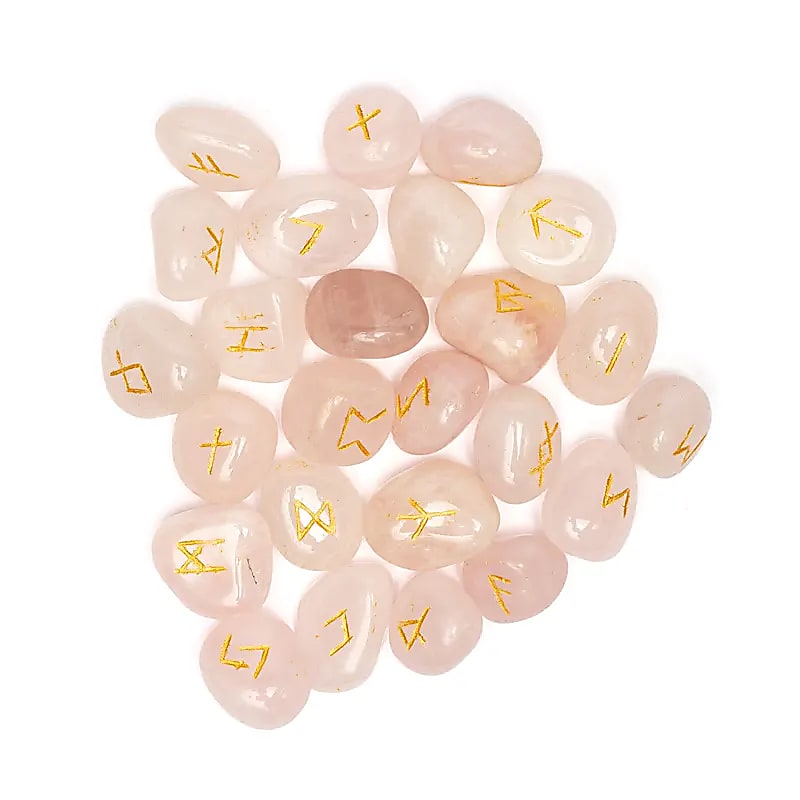 Oracle de 25 runes en quartz rose