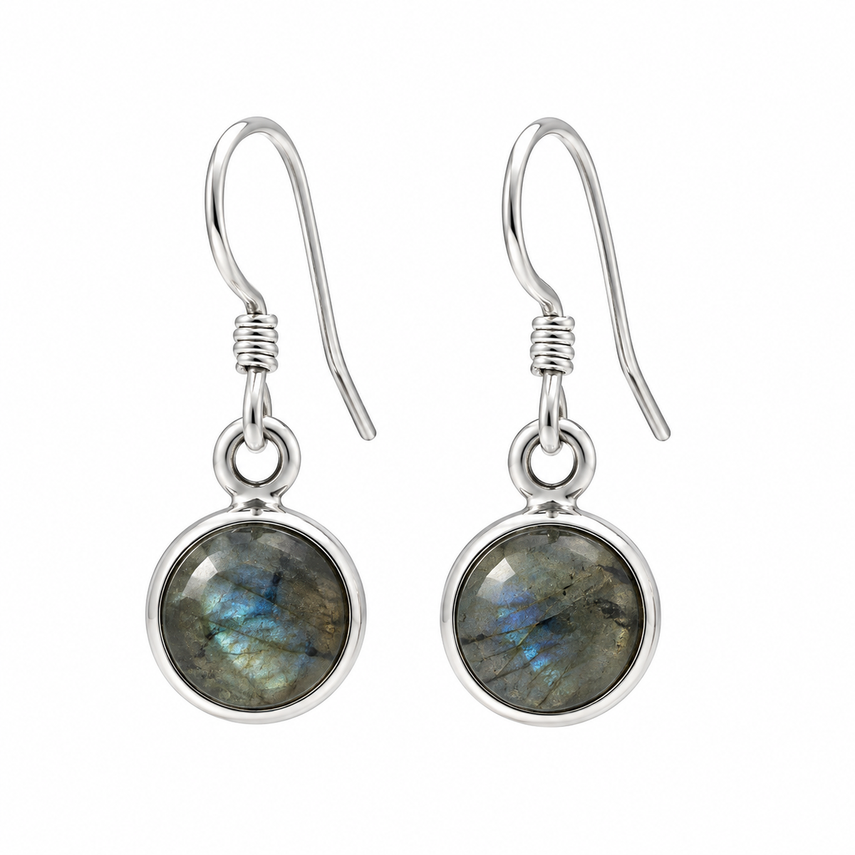 Boucles d'Oreilles Rondes Labradorite Ag925