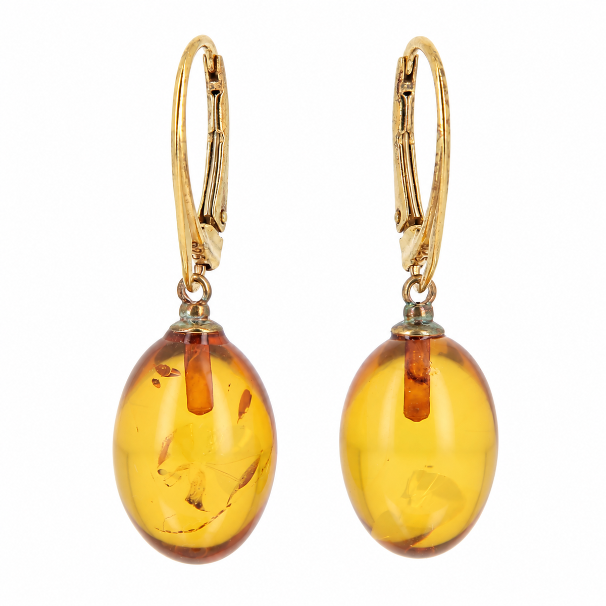 Boucles d'Oreilles Ambre Ovale Doré