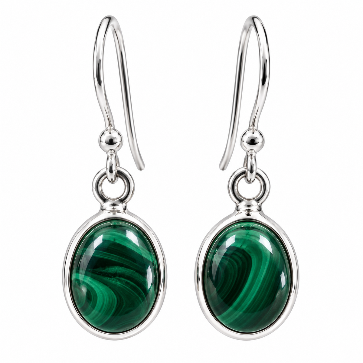 Boucles d'Oreilles Malachite Ovales Bombées Ag925