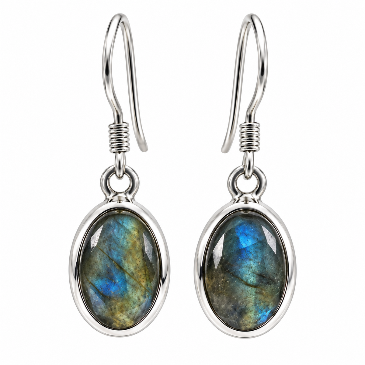 Boucles d'Oreilles Petite Labradorite Ovale Ag925