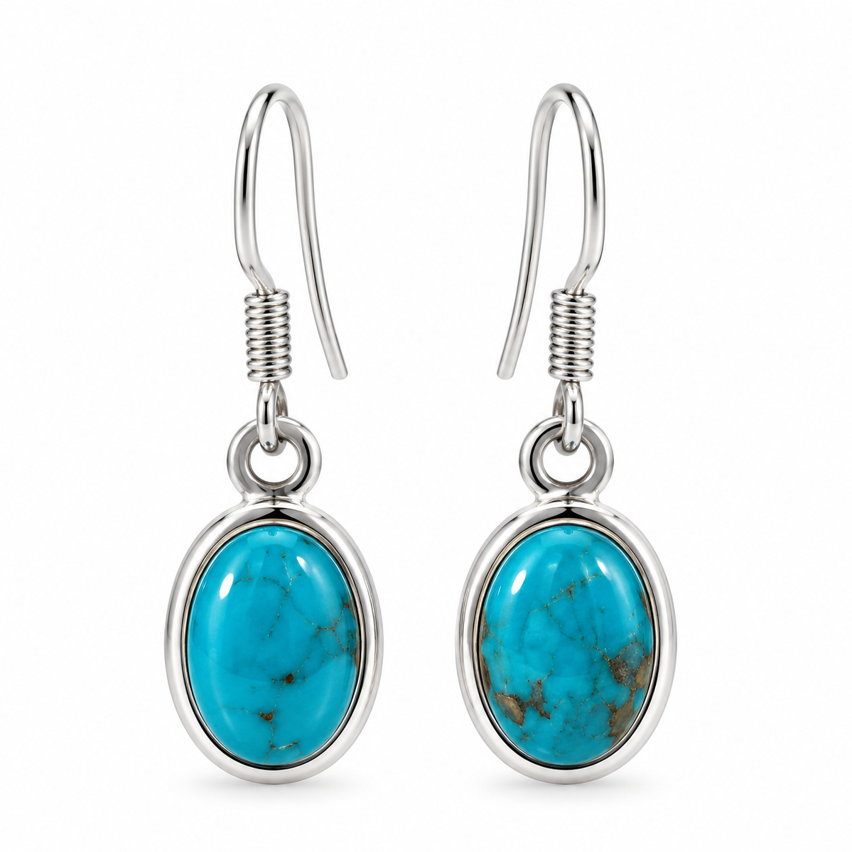 Boucles d'Oreilles Turquoise Indy Ovale Cerclé Ag925