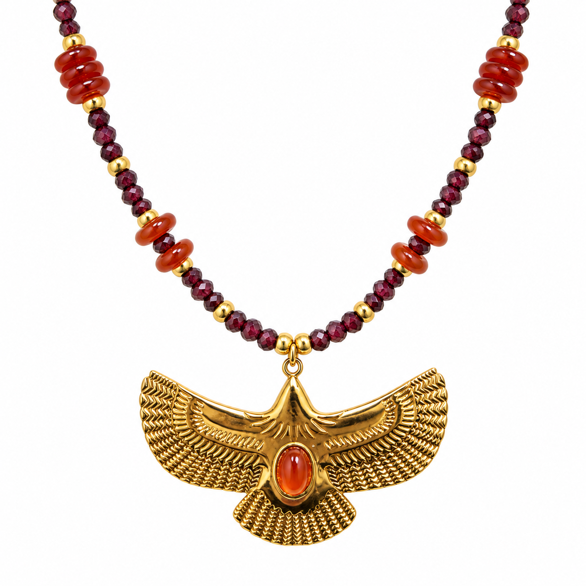 Collier Envol Sacré – Grenat & Cornaline