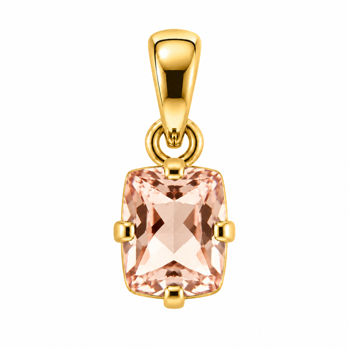 Pendentif Morganite Taillée Carré Ag925 Doré à l'Or Fin