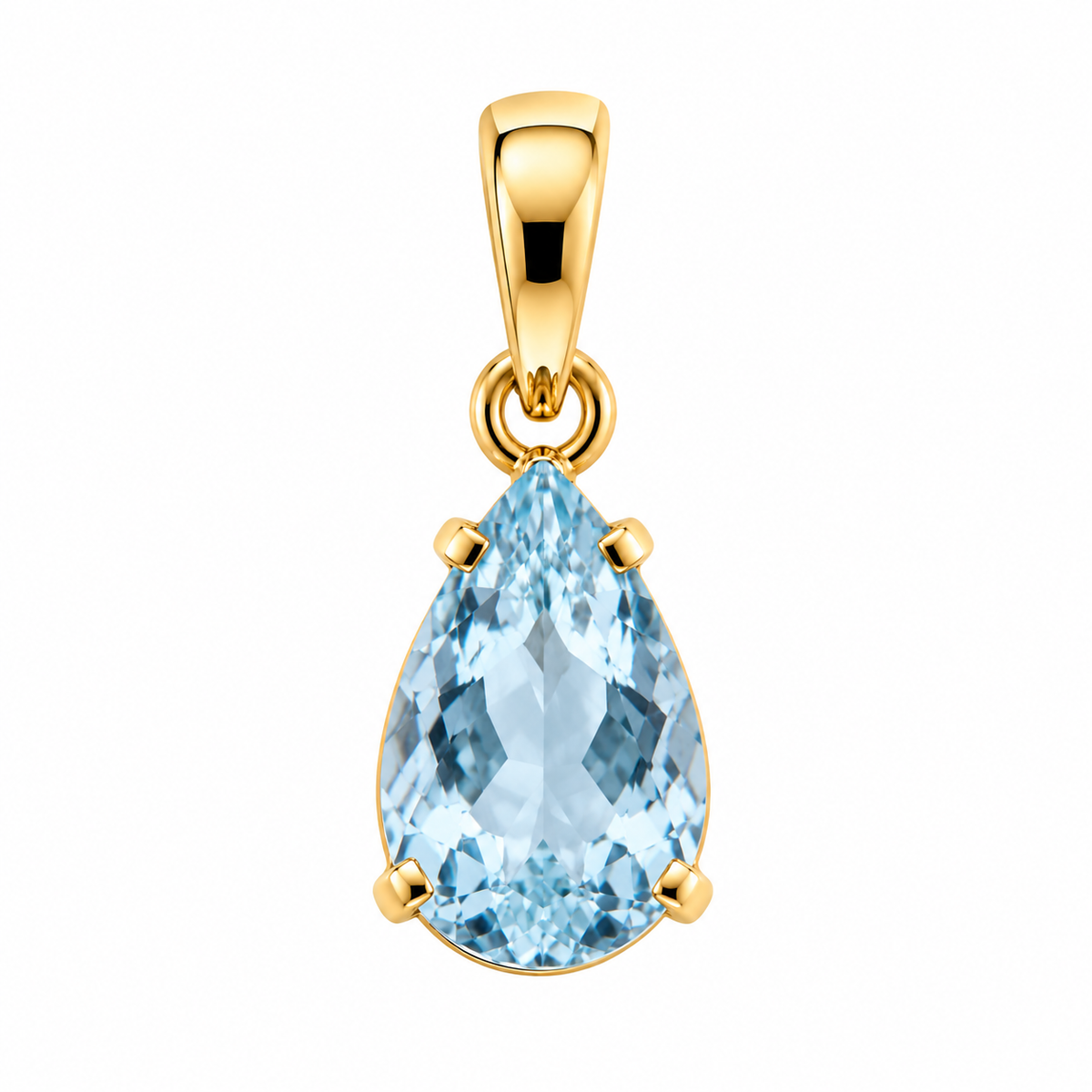 Pendentif Aigue-Marine Taillée Goutte Ag925 Doré à l'Or Fin