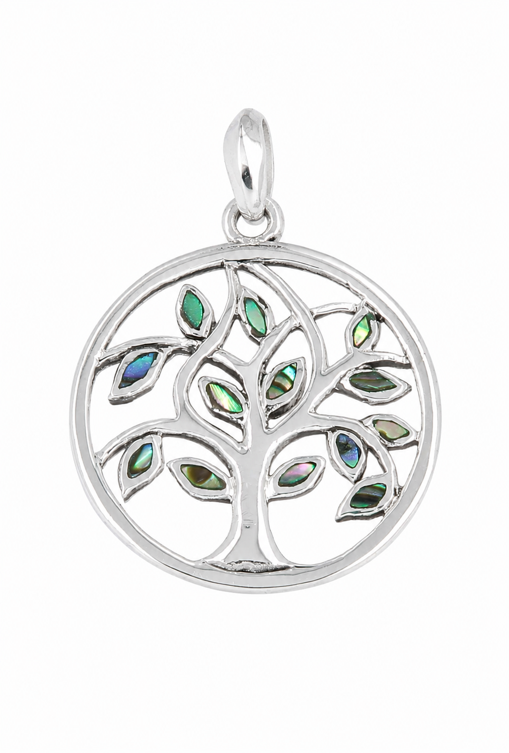 Pendentif arbre de vie en argent incrusté d’abalone