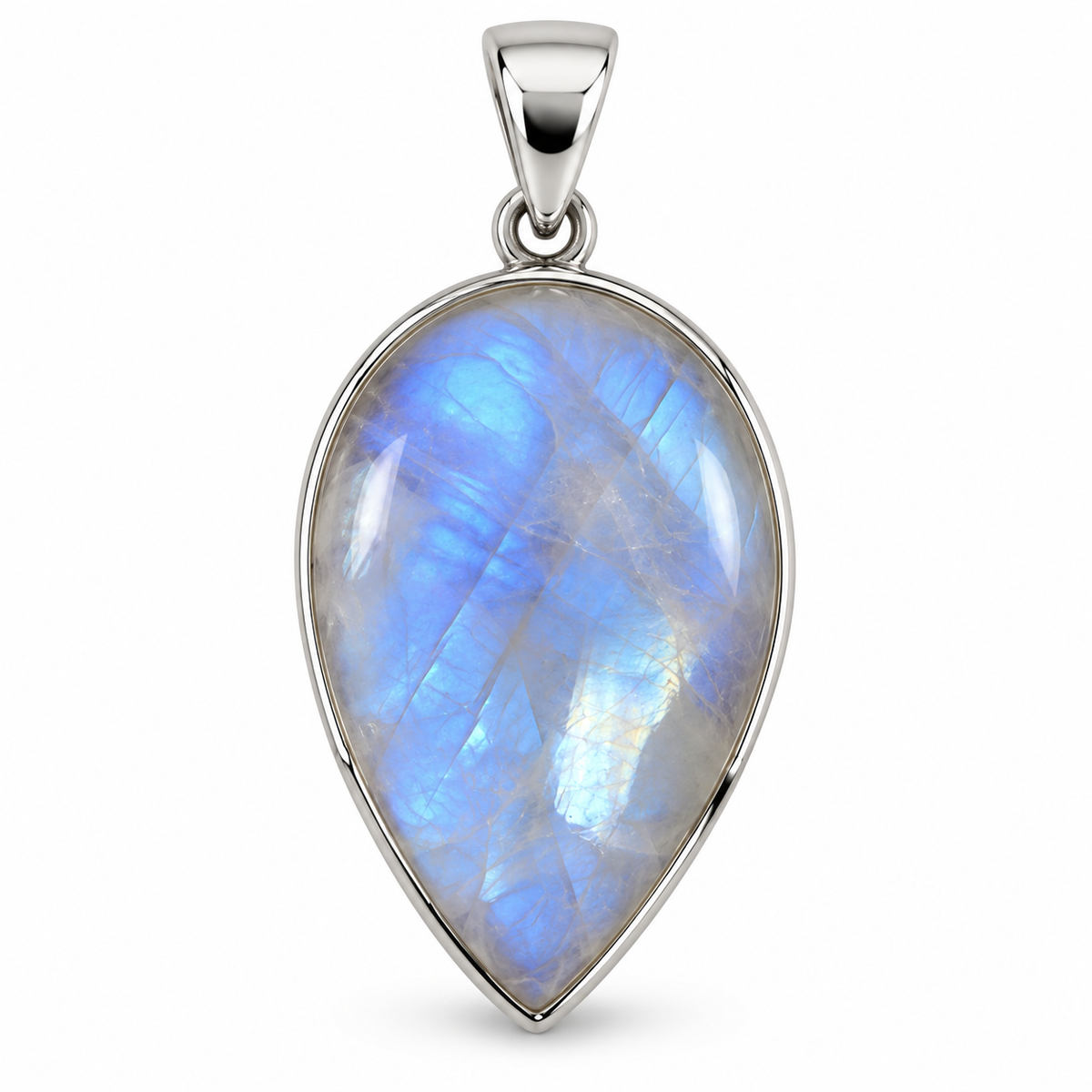 Pendentif péristérite (labradorite blanche) flèche cerclé Ag925