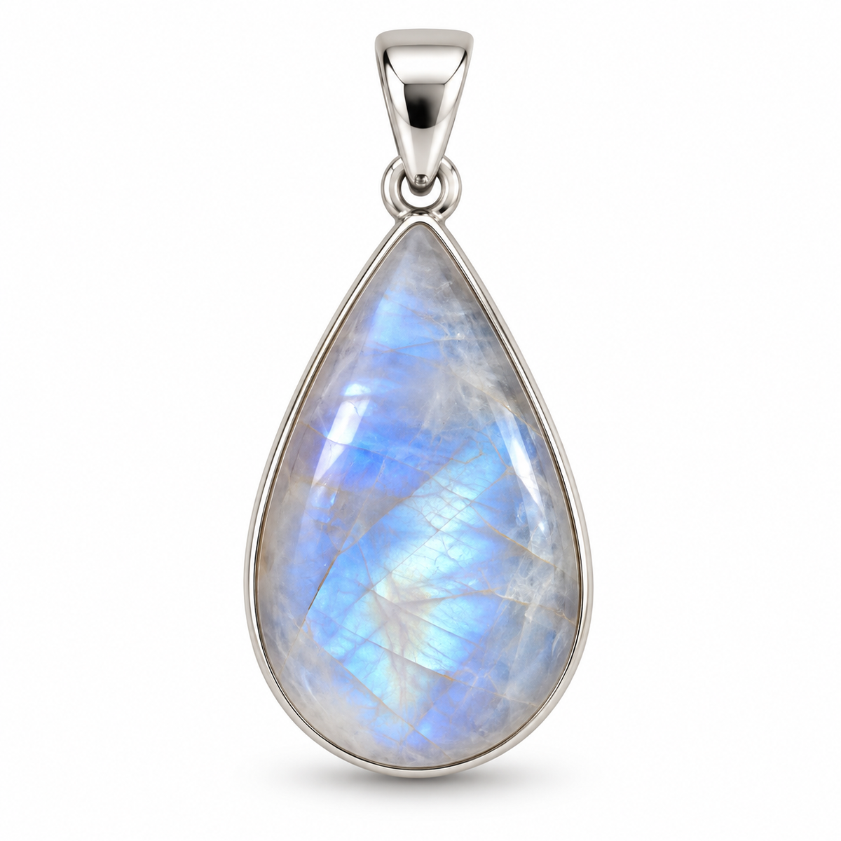 Pendentif péristérite (labradorite blanche) goutte cerclé Ag925
