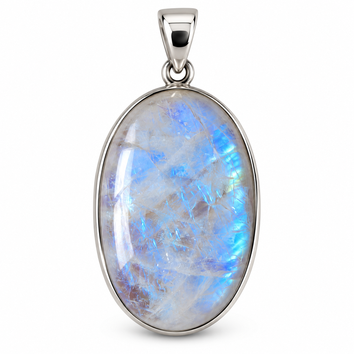 Pendentif péristérite (labradorite blanche) ovale cerclé Ag925