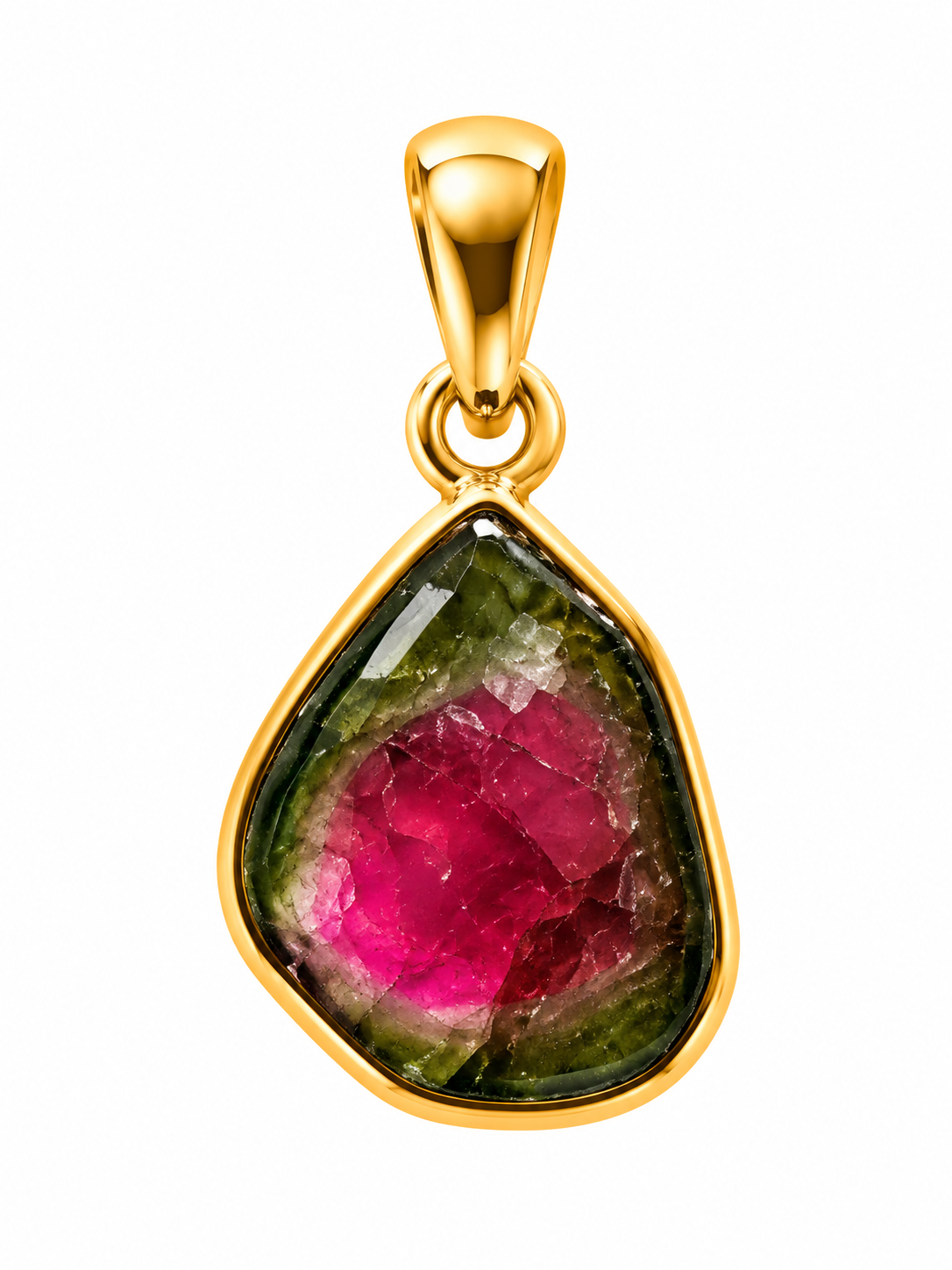 Pendentif Tourmaline Melon d'Eau Ag925 Doré à l'Or Fin