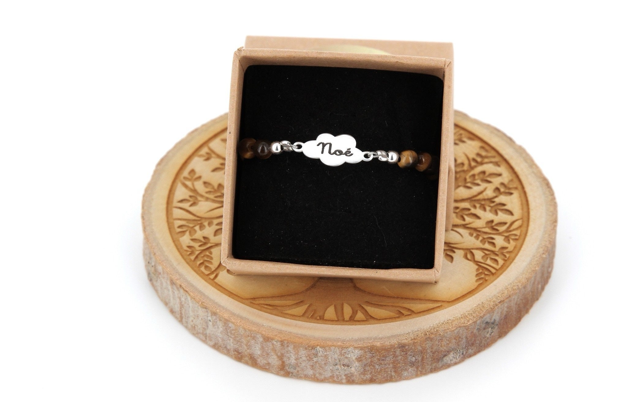 Bracelet enfant oeil de tigre personnalisable argent 925 - vue 2