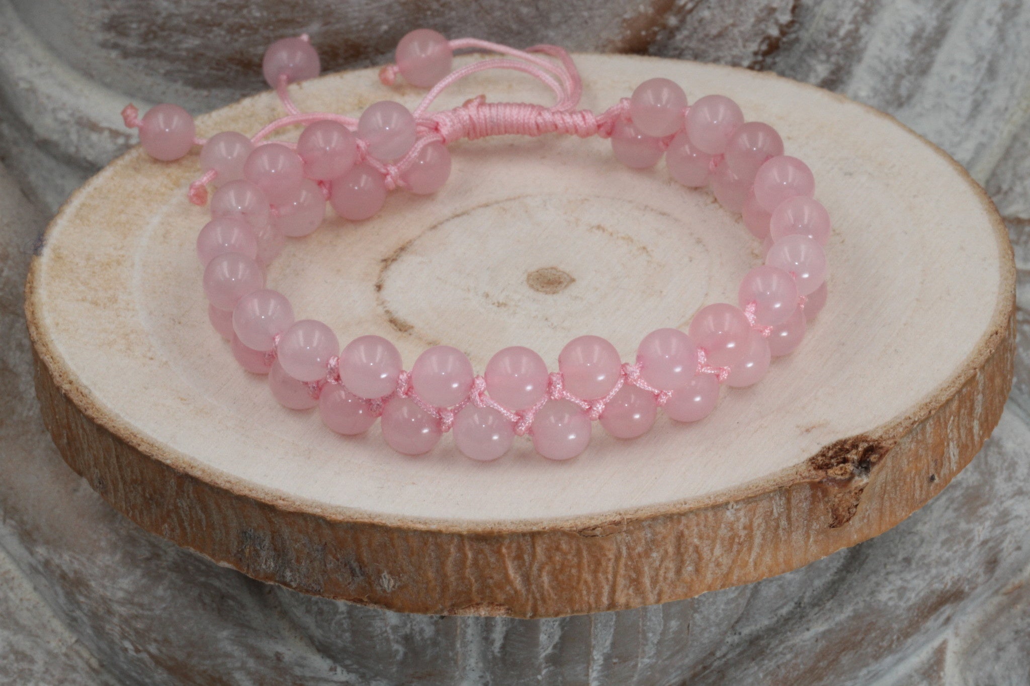 Bracelet tissé quartz rose
