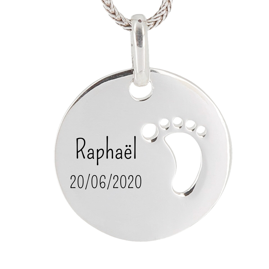 Médaille naissance pieds argent á graver