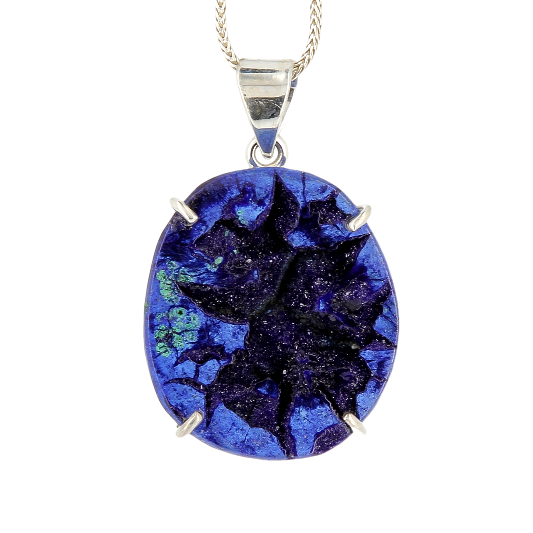 Pendentif azurite brute ovale griffe Ag925