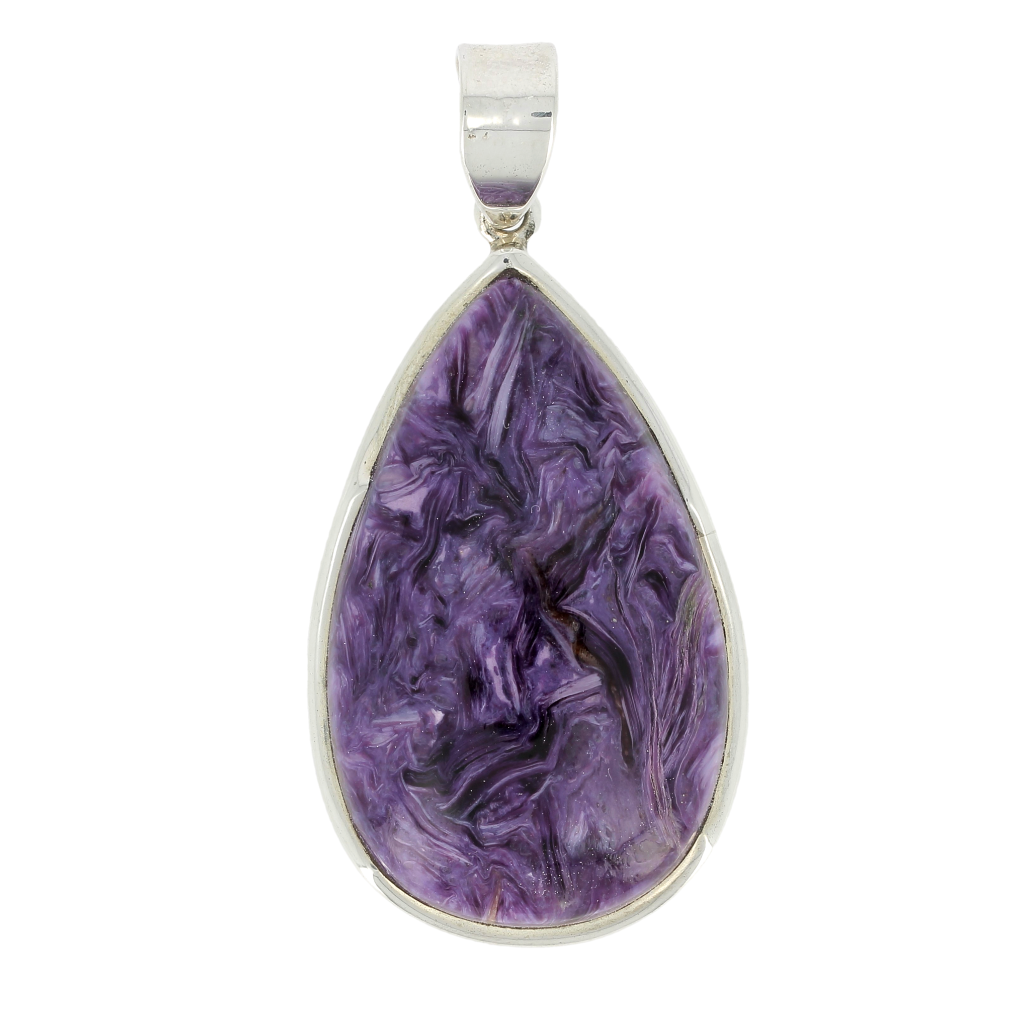 Pendentif charoïte goutte cerclé Ag925