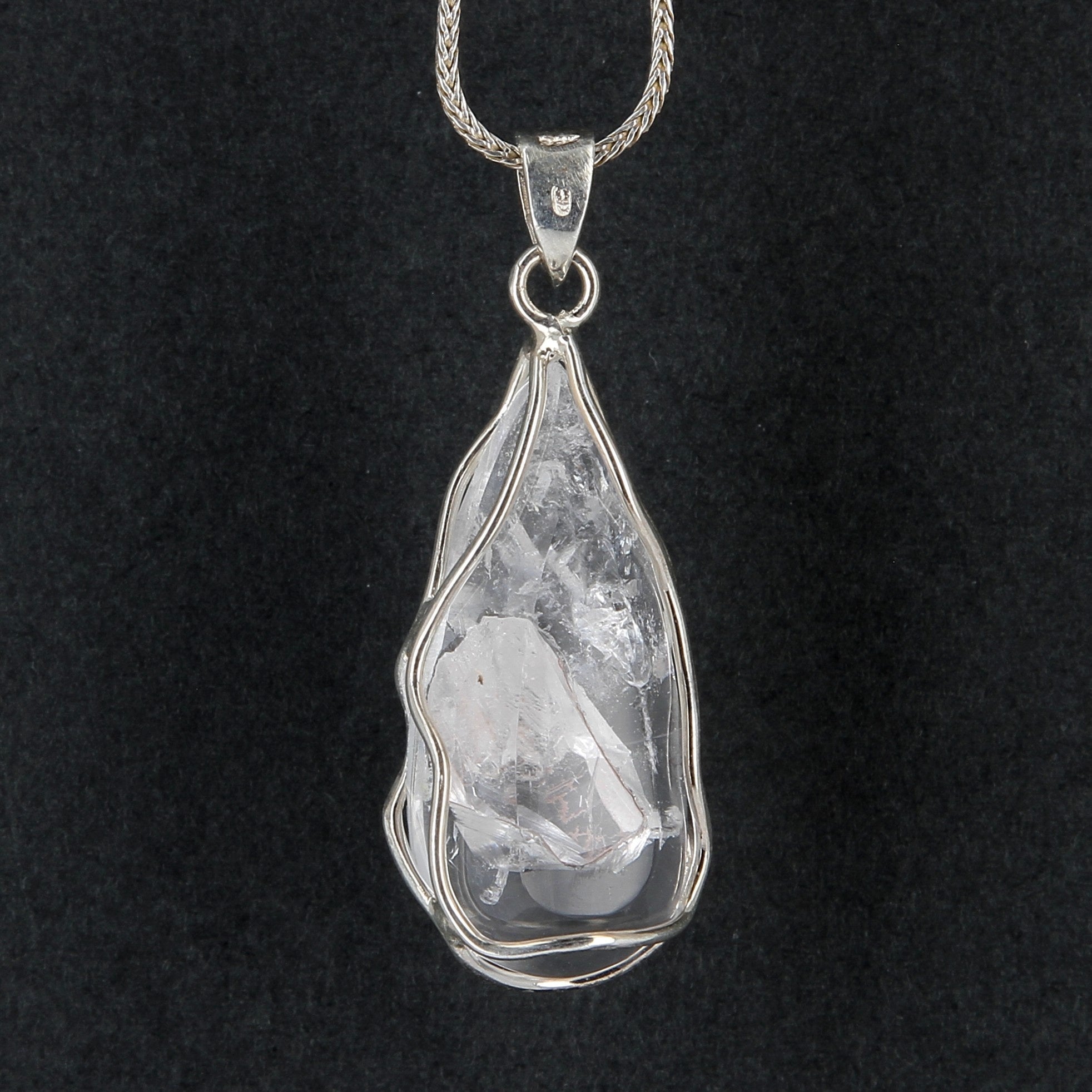 Pendentif Cristal de Roche avec Prisme Négatif cerclé Ag925 - vue 2