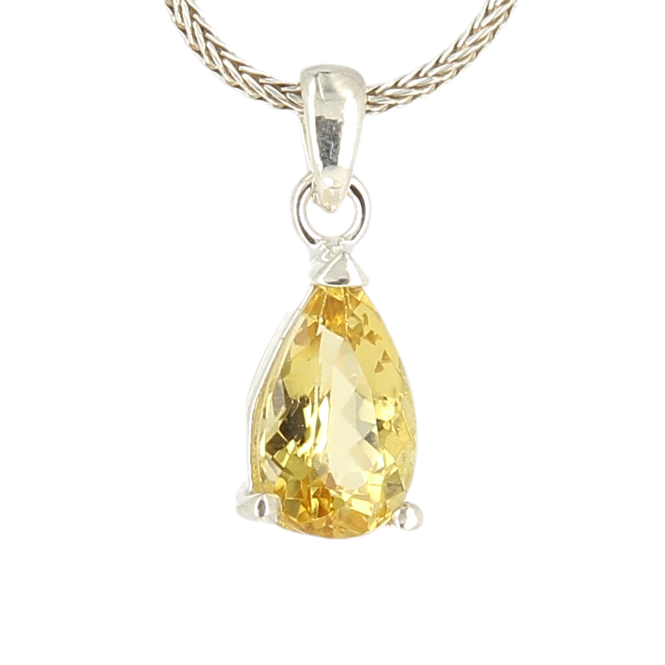 Pendentif héliodor goutte taillée griffe Ag925