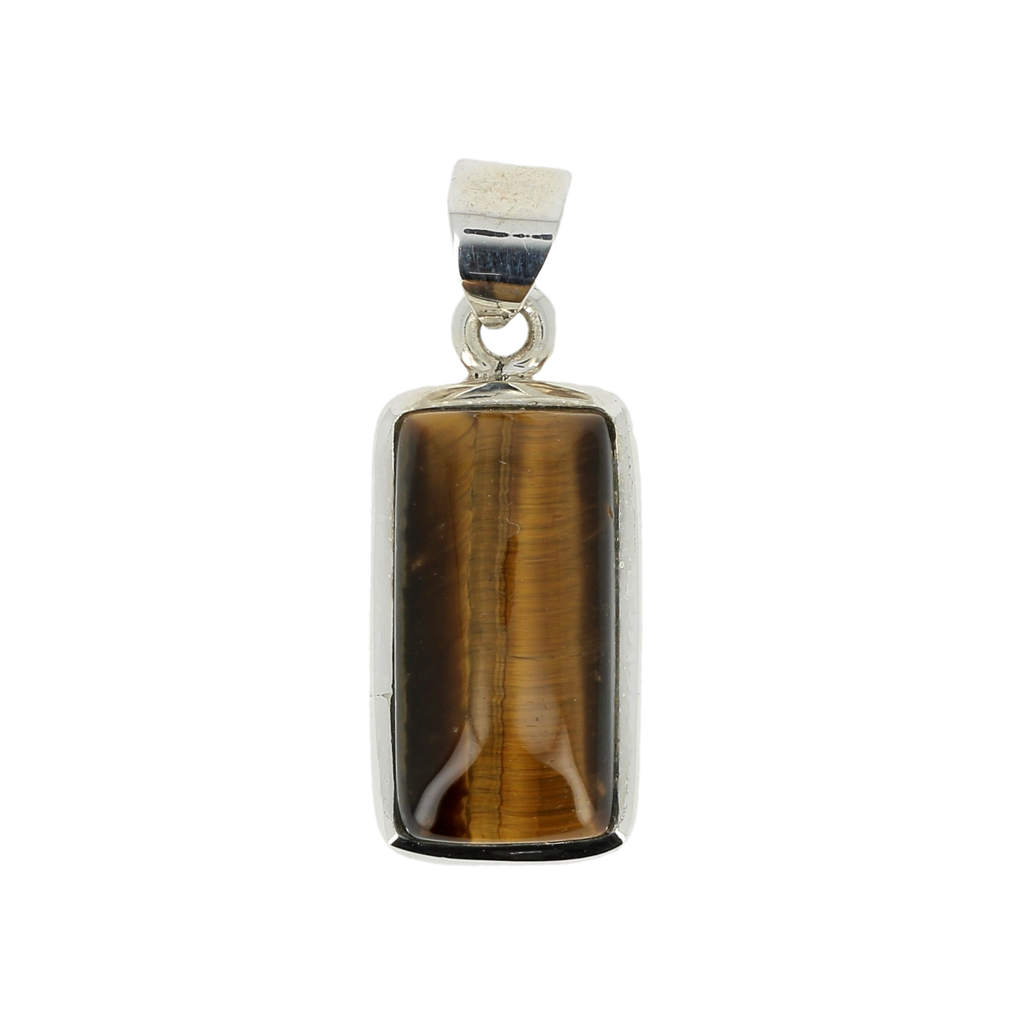 Pendentif oeil de tigre rectangle cerclé Ag925