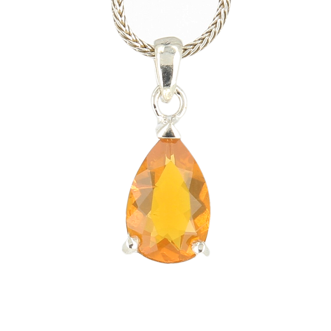 Pendentif opale de feu taillée goutte griffe Ag925
