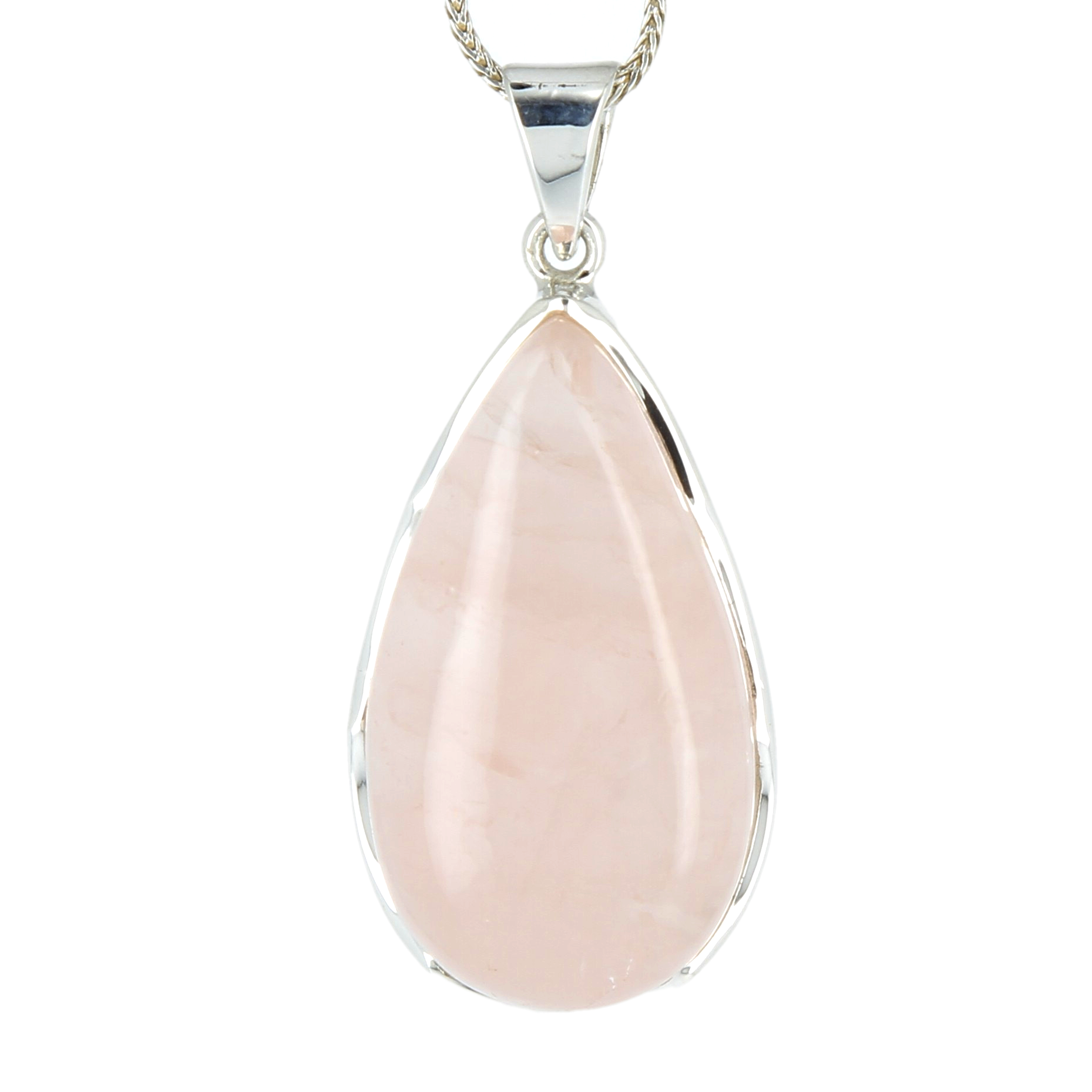 Pendentif quartz rose goutte cerclé Ag925