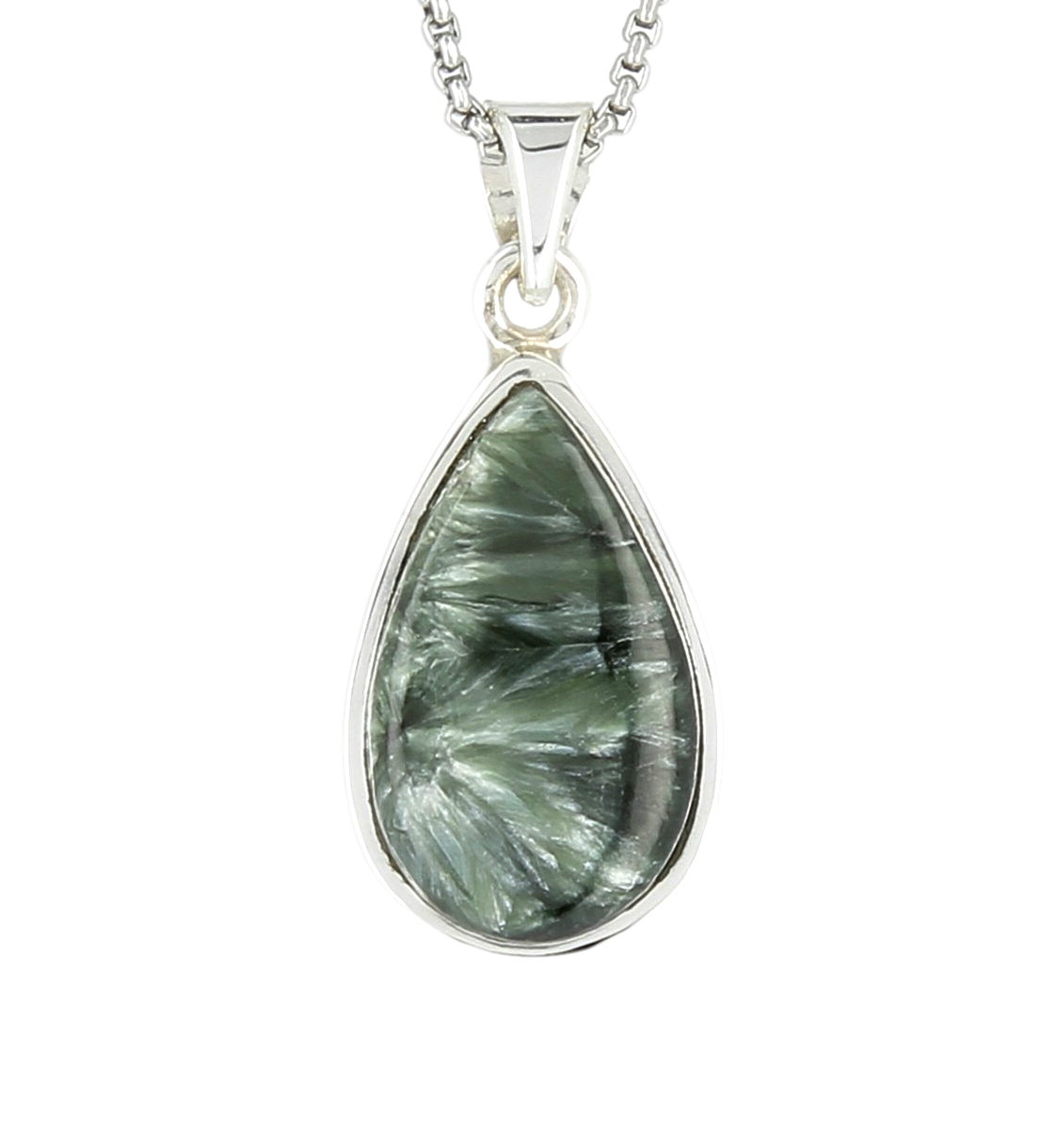 Pendentif séraphinite goutte cerclé Ag925