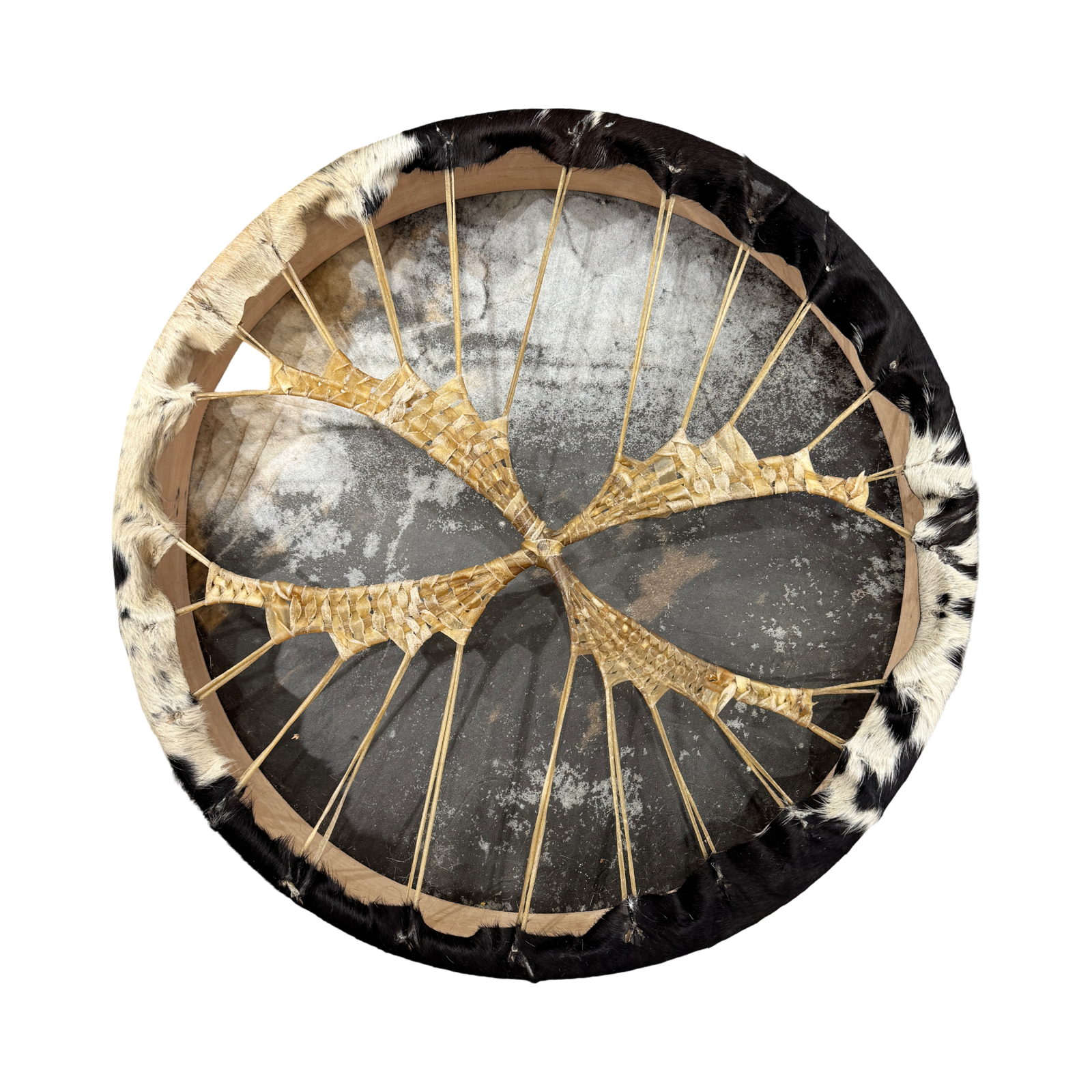 Tambour chamanique vache brune avec tâches blanches - 45 cm, Saule - vue 2