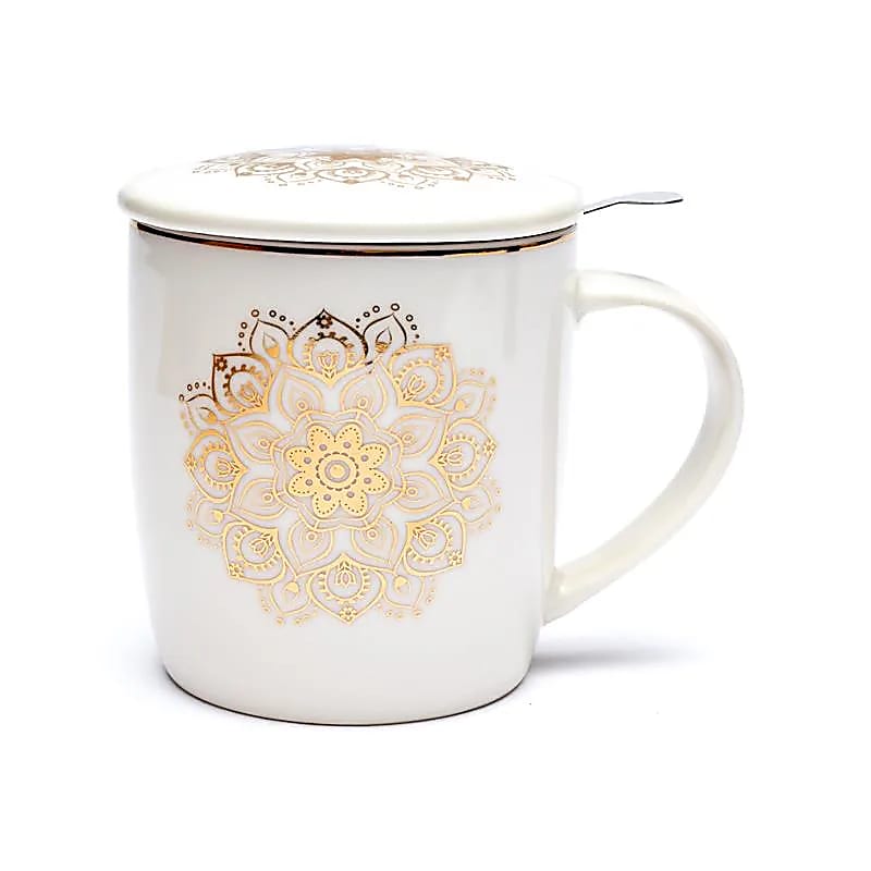 Tasse à thé avec infuseur Mandala blanc