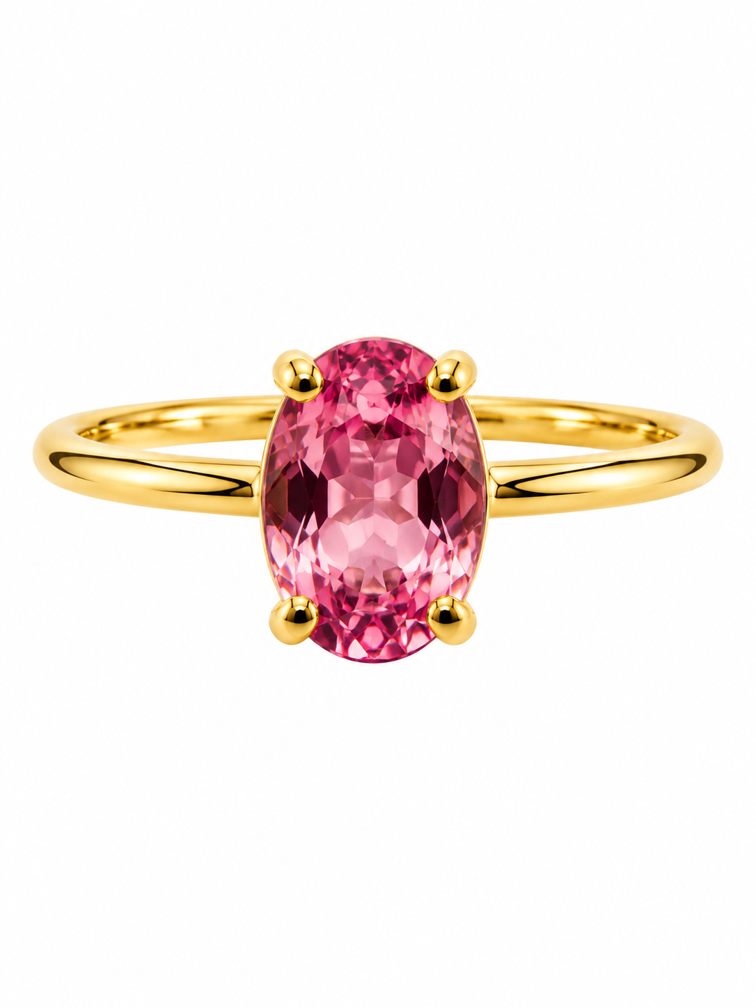Bague Tourmaline Rose Taillée Ovale Ag925 Doré à l'Or Fin