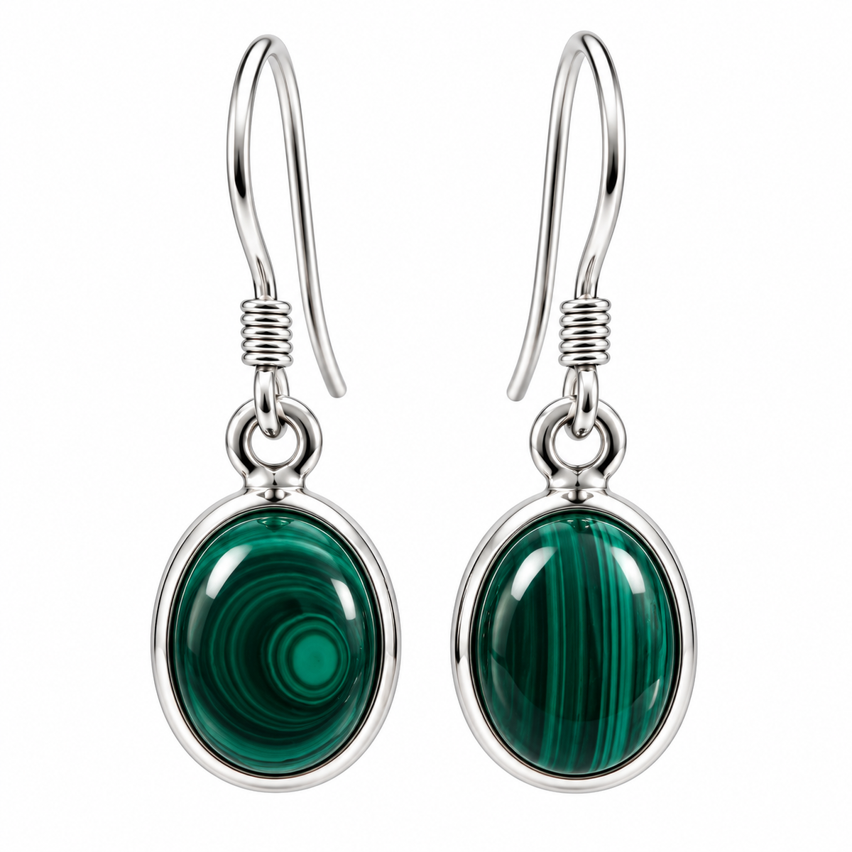 Boucles d'Oreilles Malachite Ovales Ag925