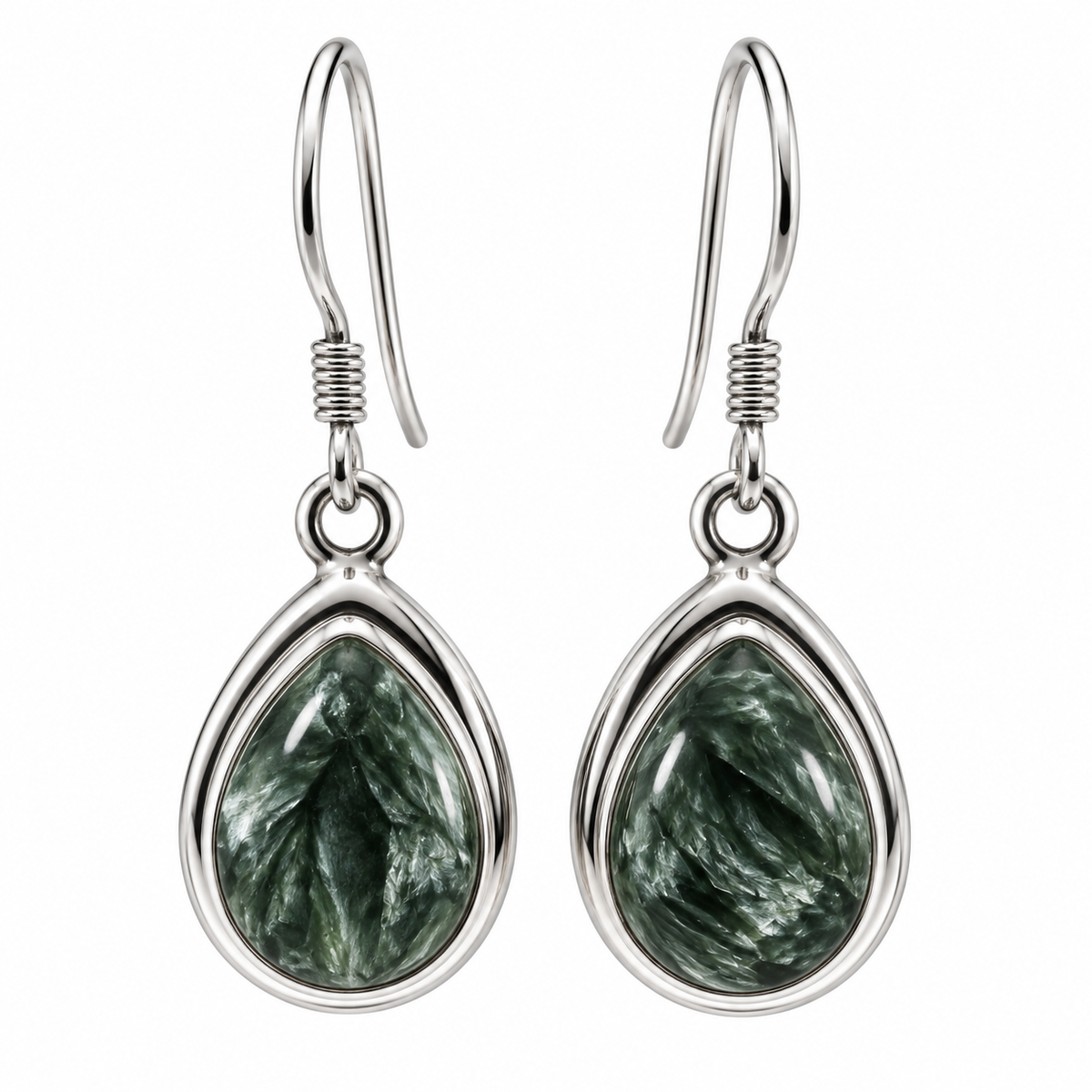Boucles d'Oreilles Séraphinite Goutte Ag925