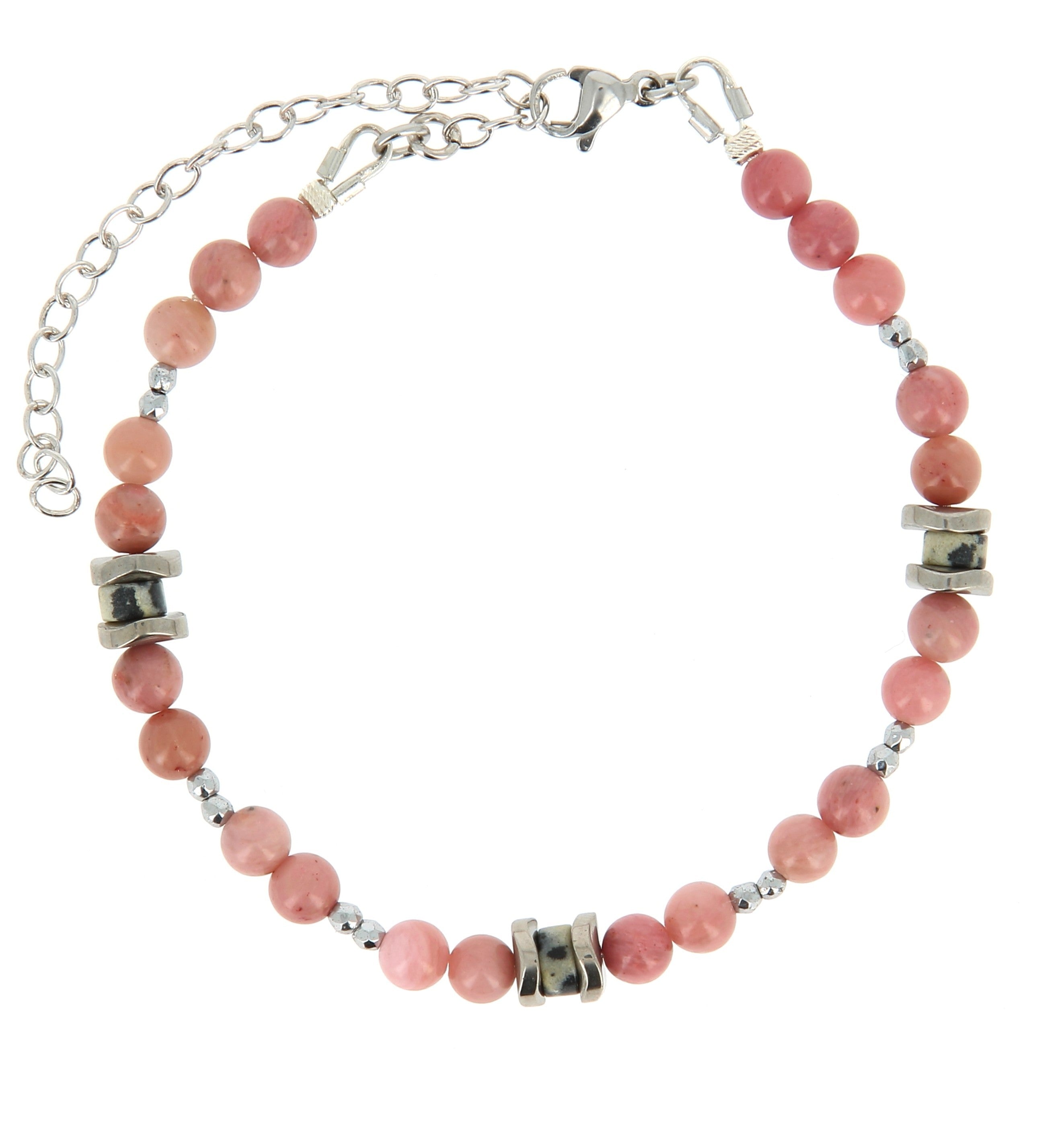 Bracelet Talisman Rhodonite & Pierre de Jaspe Dalmatien