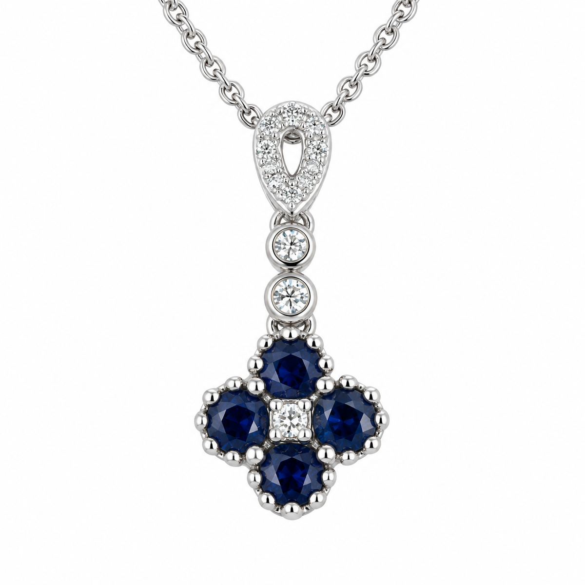 Collier Fleur Saphir Or Gris 18k