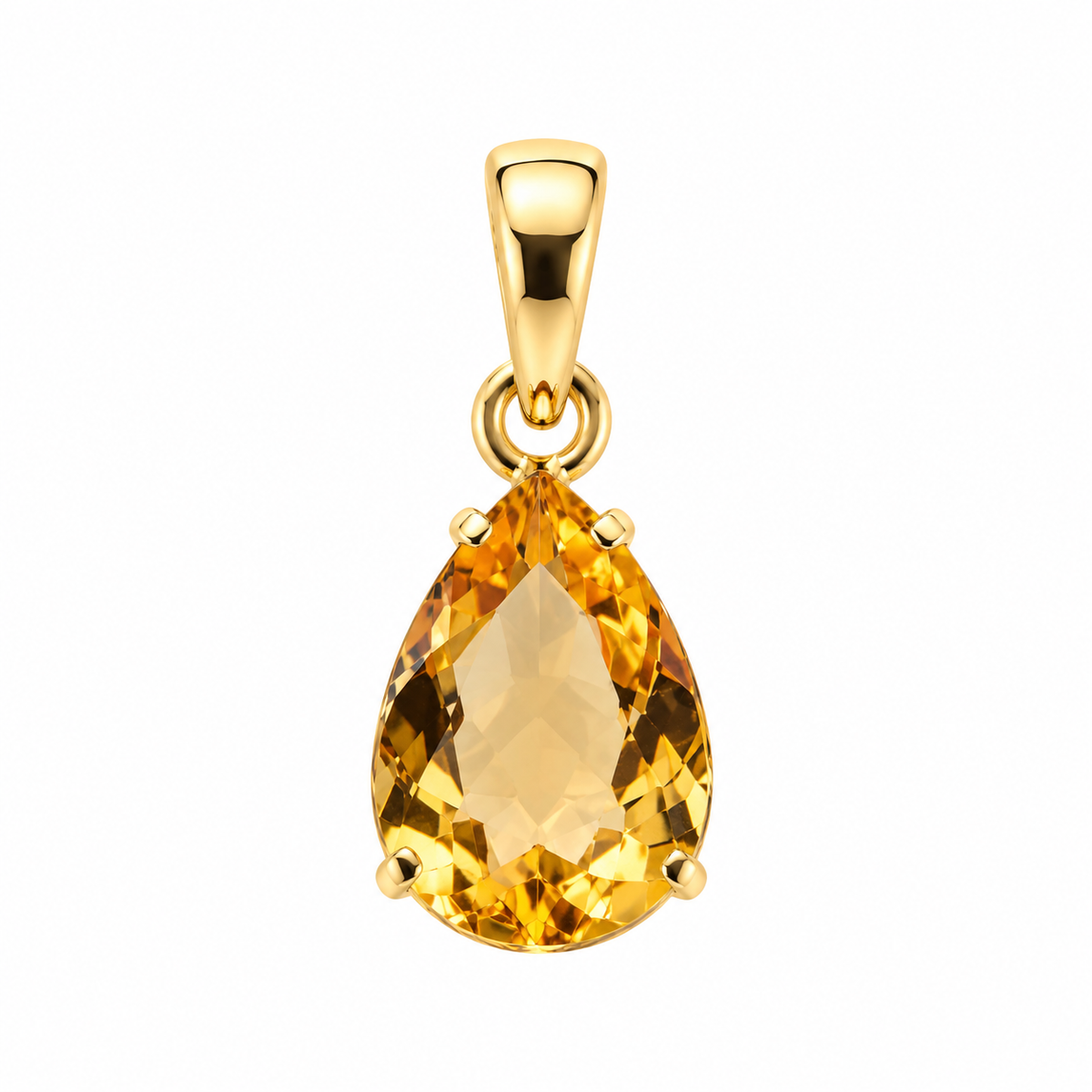 Pendentif Citrine Taillée Goutte Ag925 Doré à l'Or Fin