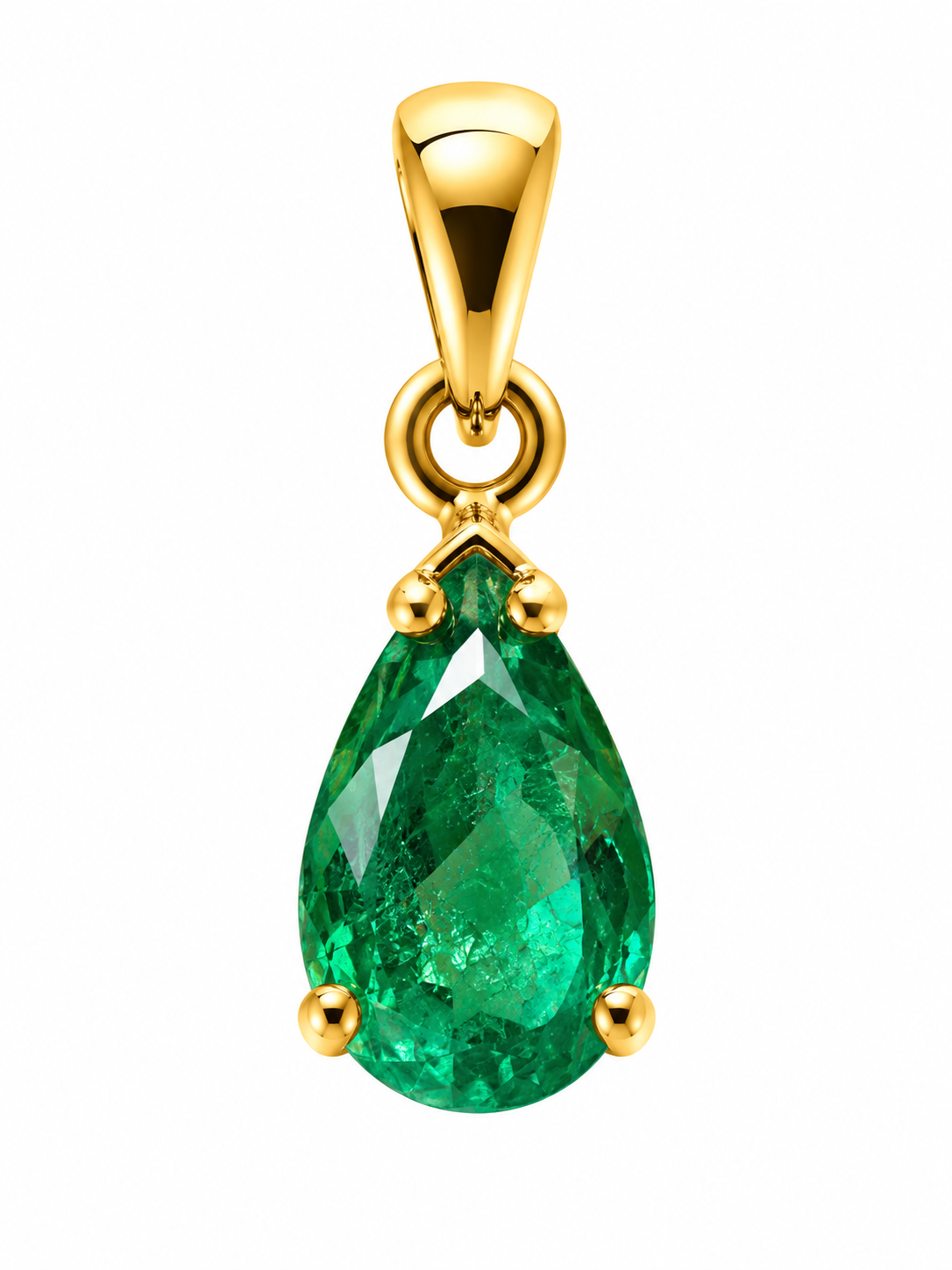 Pendentif Émeraude Taillée Goutte Ag925 Doré à l'Or Fin