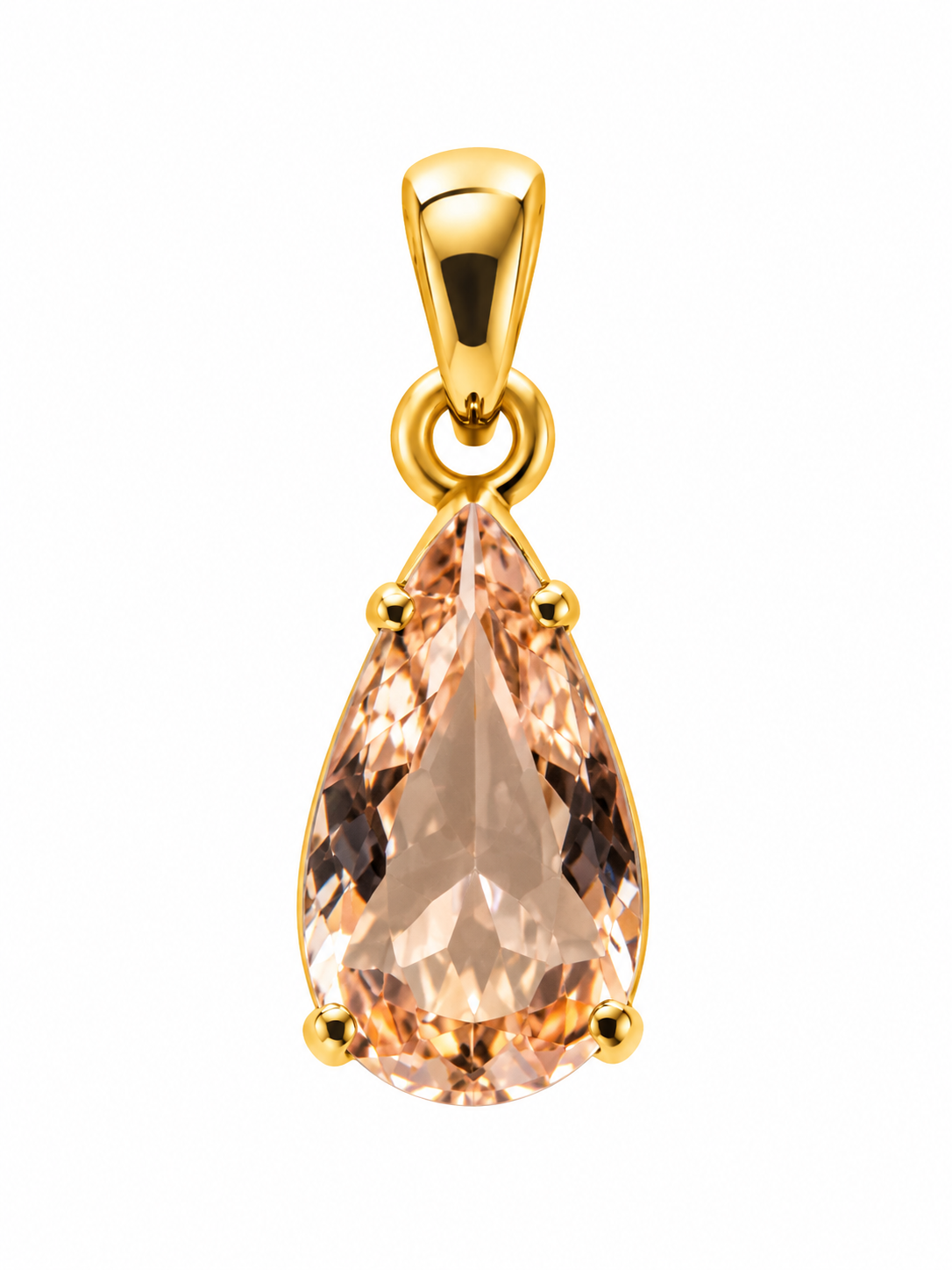 Pendentif Morganite Taillée Goutte Ag925 Doré à l'Or Fin