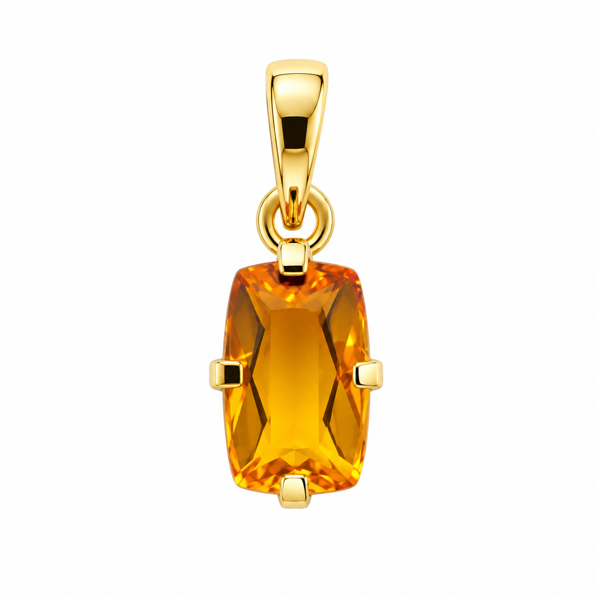 Pendentif Opale de Feu Taillée Rectangle Ag925 Doré à l'Or Fin