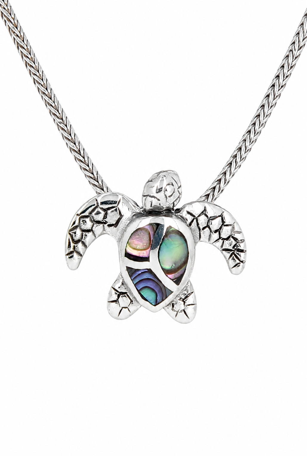 Pendentif tortue marine en abalone irisé argent