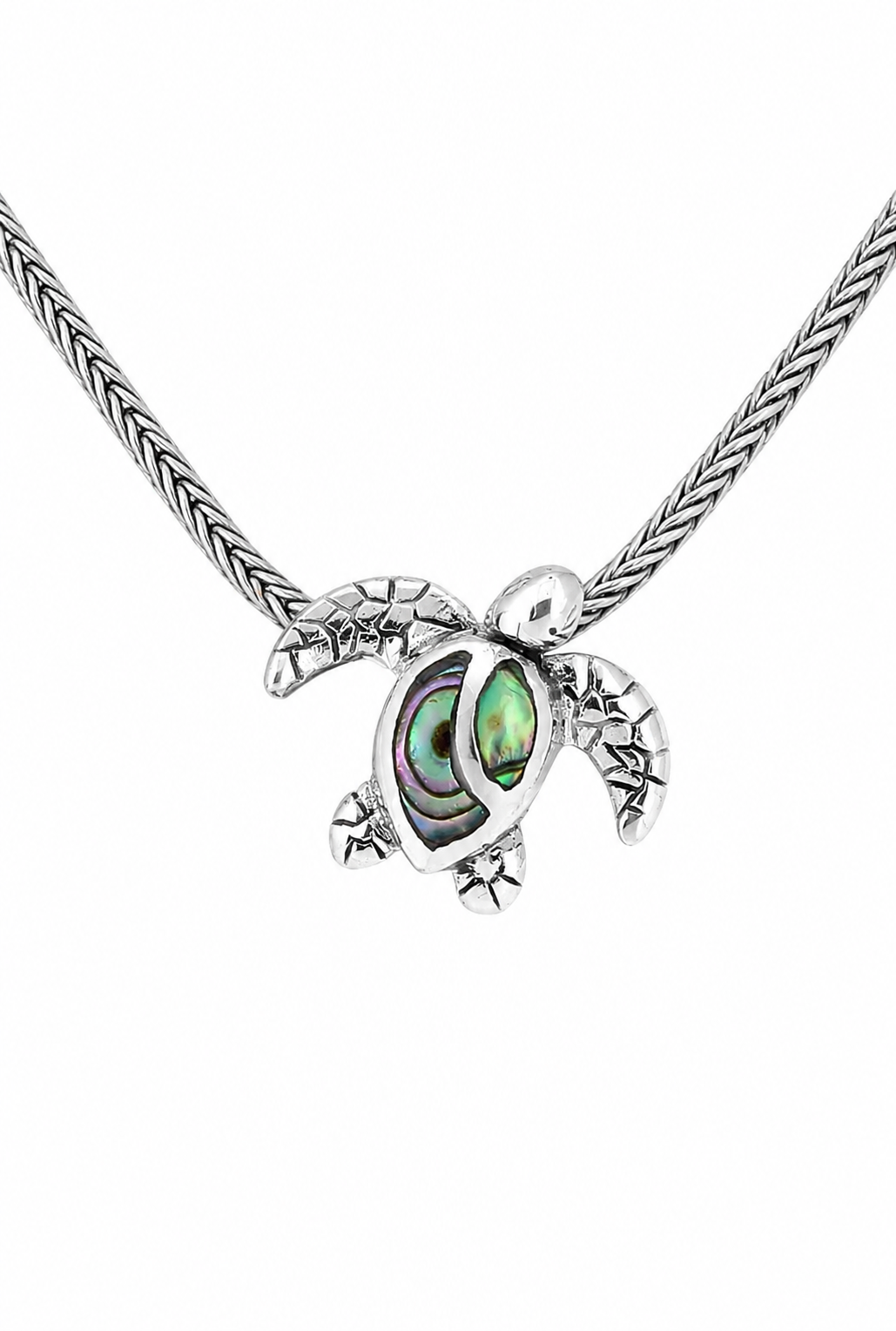 Pendentif tortue marine en abalone irisé argent