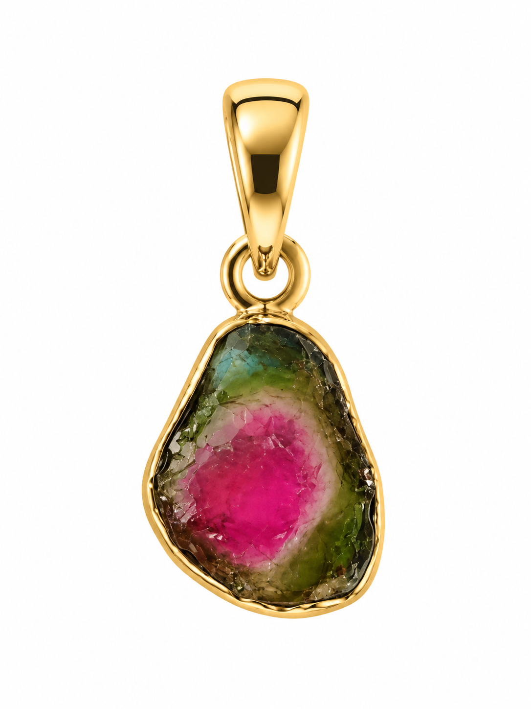 Pendentif Tourmaline Melon d'Eau Ag925 Doré à l'Or Fin