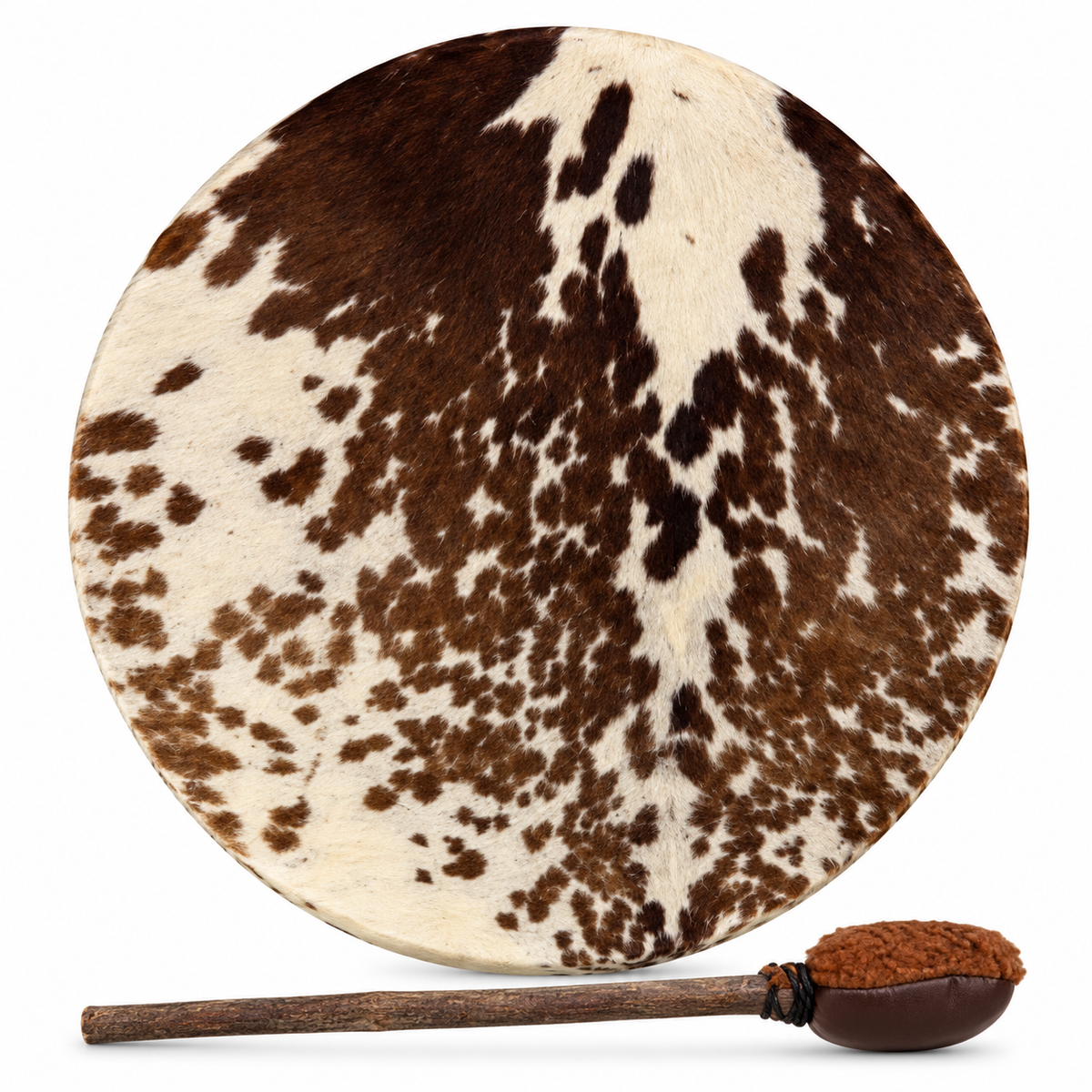 Tambour chamanique cheval brun et blanc - 45 cm, frêne