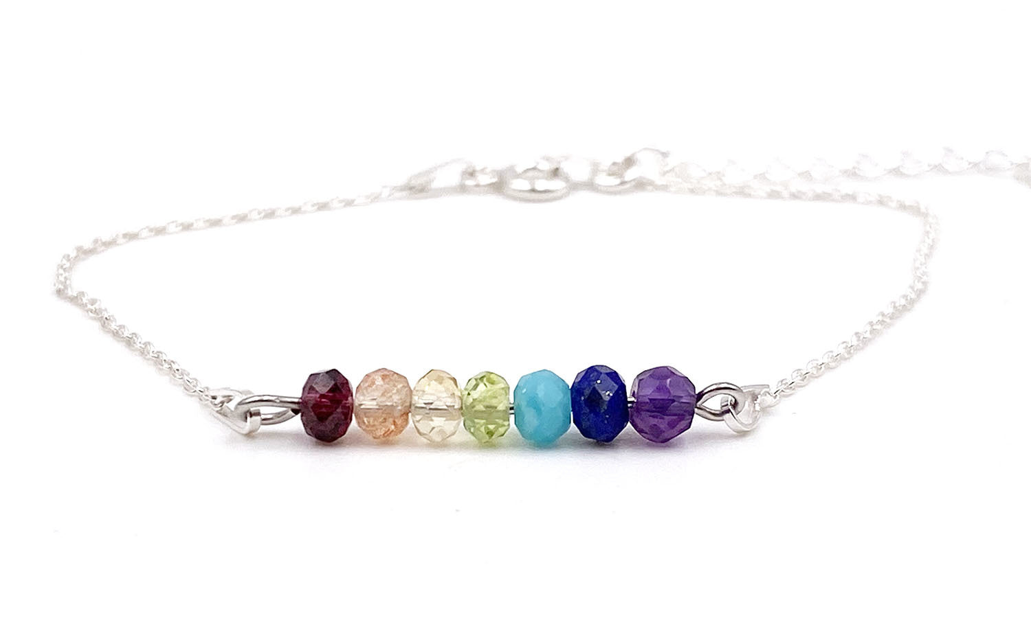 Bracelet 7 chakras sur chaîne argent 925