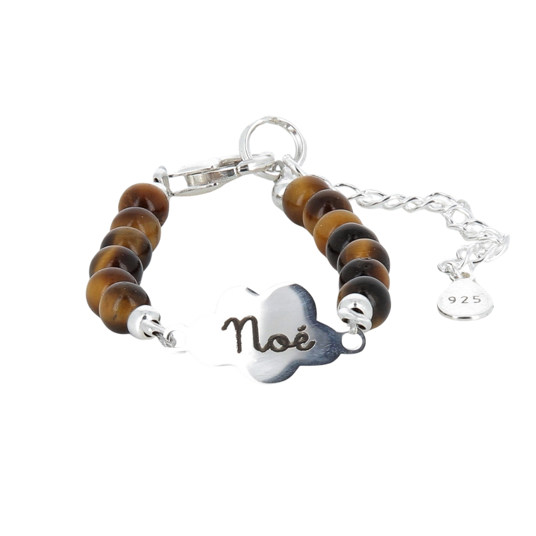 Bracelet enfant oeil de tigre personnalisable argent 925
