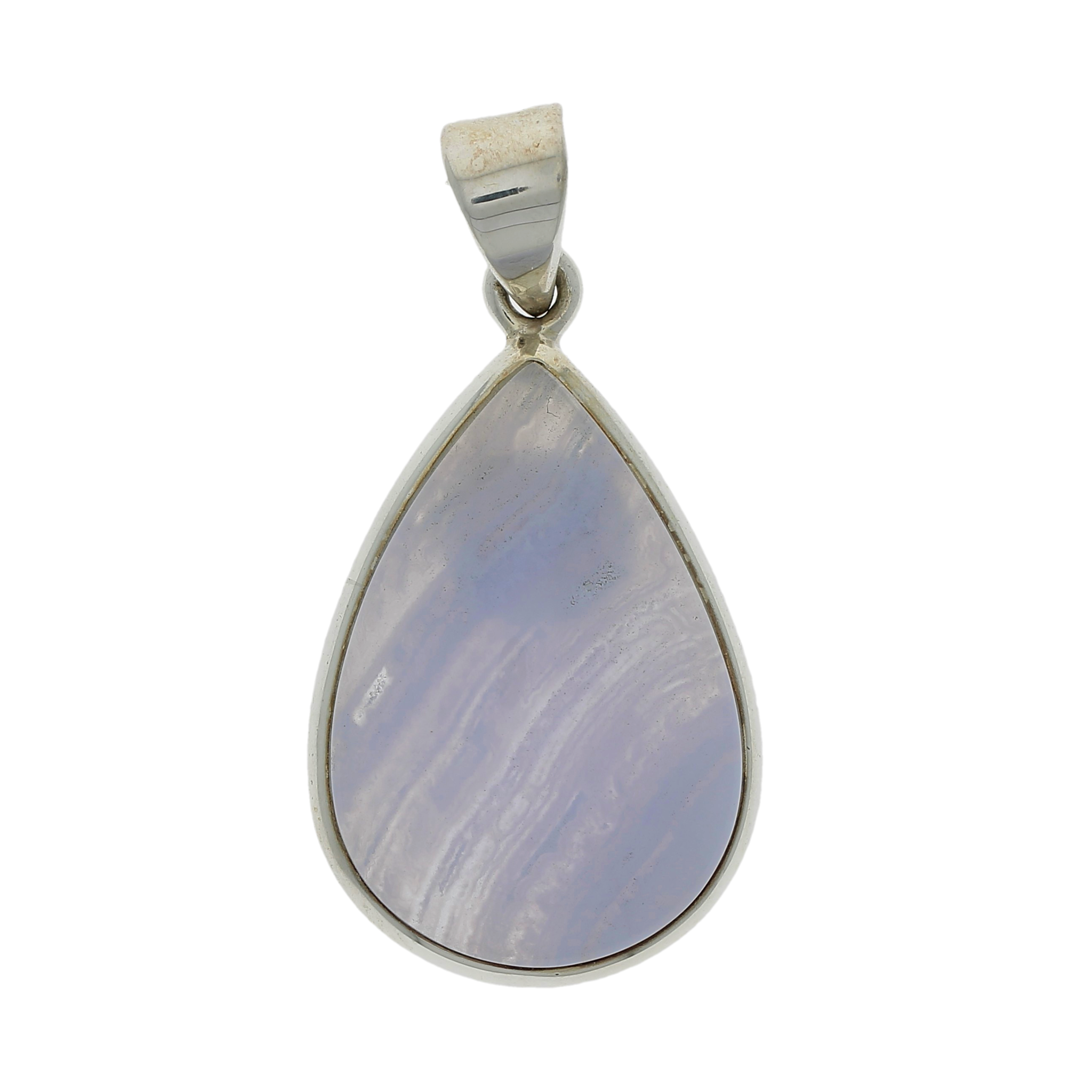 Pendentif calcédoine bleue goutte cerclé Ag925