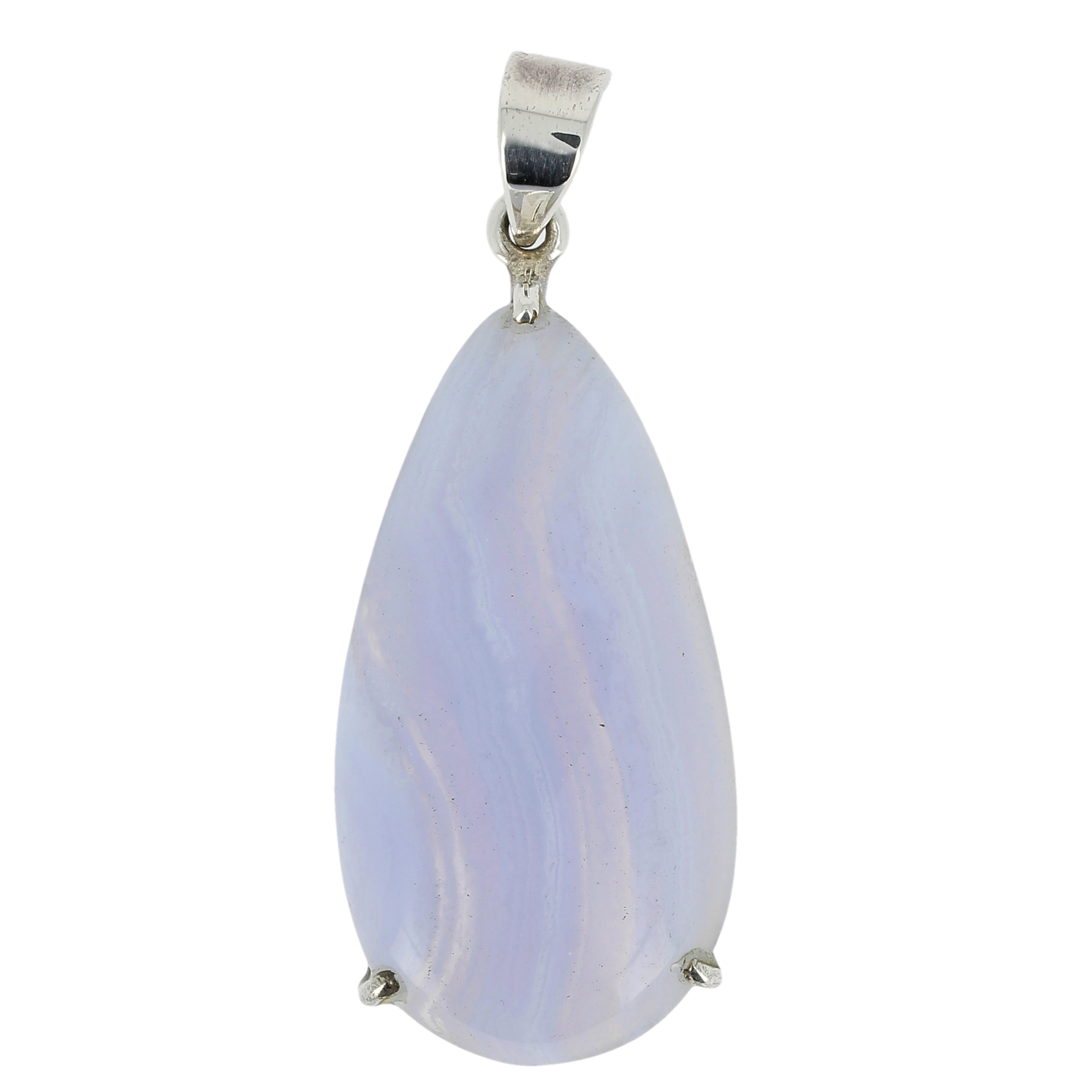 Pendentif calcédoine bleue goutte griffe Ag925