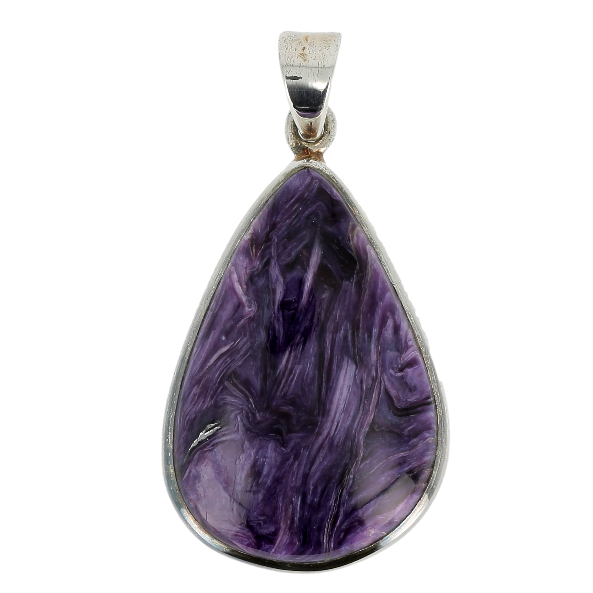 Pendentif charoïte goutte cerclé Ag925 - vue 2