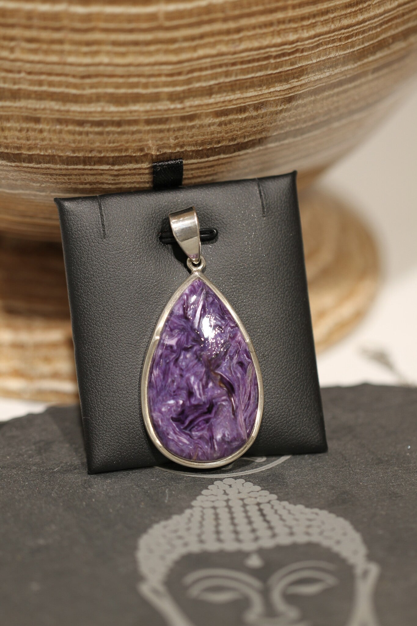 Pendentif charoïte goutte cerclé Ag925