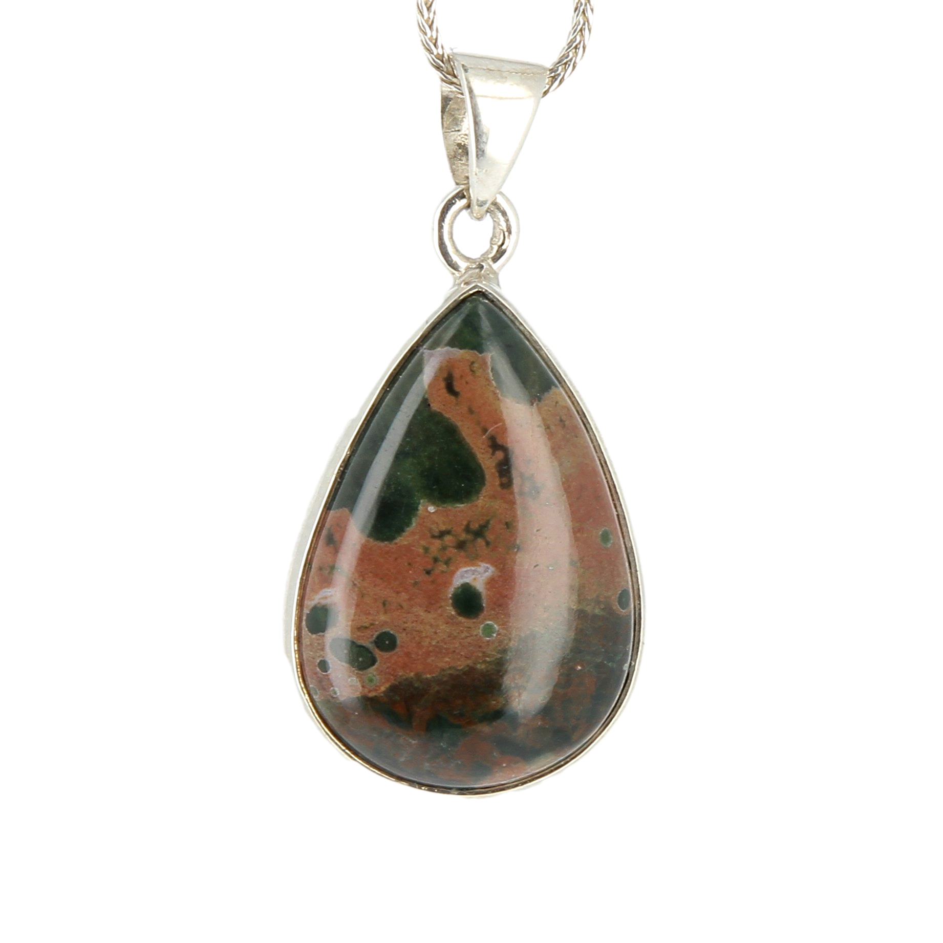 Pendentif jaspe océan goutte cerclé Ag925
