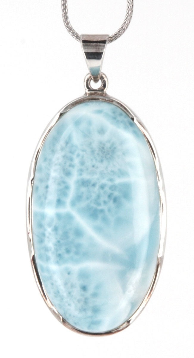 Pendentif larimar ovale cerclé Ag925